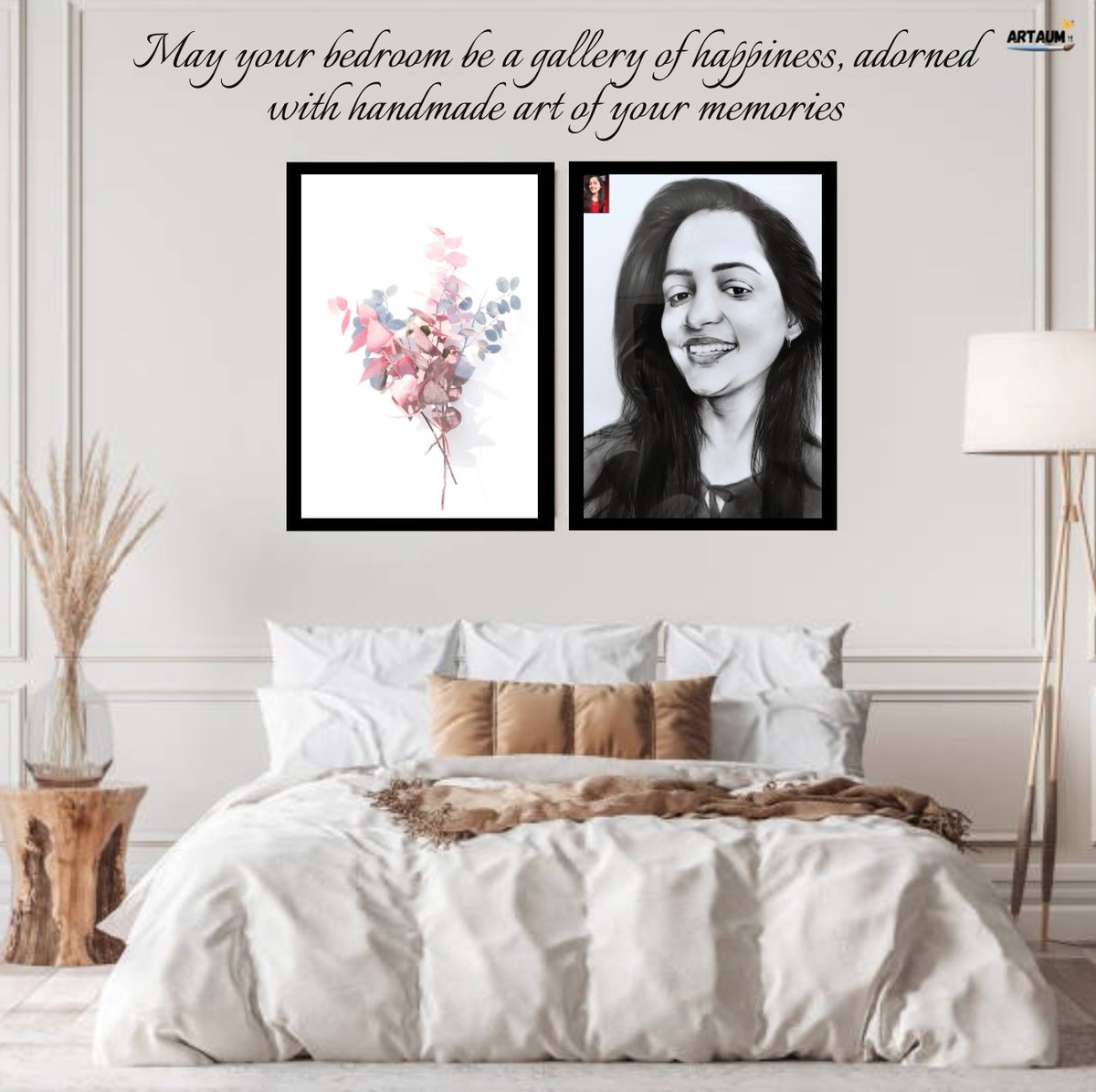 Let your bedroom tell your story with handmade art of your beautiful memories. . . . #art #sketch #bedroomdecor #sketch #portrait #drawing #girlsketch #charcoalart
