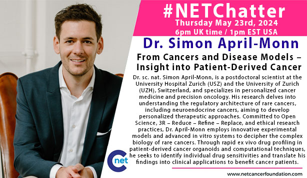 We are going a week earlier this month for NETChatter! Please join us on 23rd May at 6pm UK. DM for the link @SimonAprilMonn @LACNETS @NANETS1 @CarcinoidNETs @CureNETs @PheoPara @netcancerday @netcanceraware @HealingNET1 #NETs #LetsTalkAboutNet #research #collaboration #patients