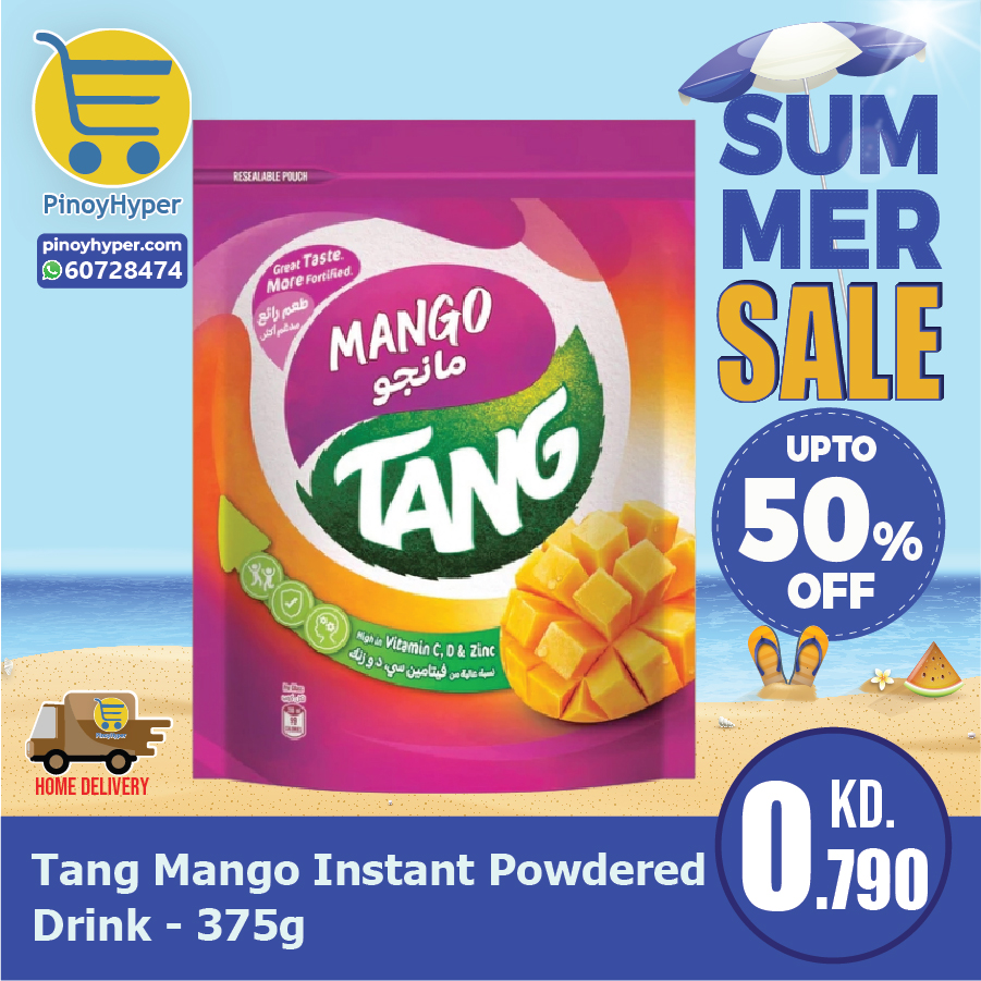🇰🇼 Summer Sale 🇰🇼
🥰Offer for OFW Kuwait 🥰
Delivery All over Kuwait 🚛
Tang Mango Instant Powdered Drink - 375g
#pinoyhyper #ofw #ofwkuwait #pilipinosakuwait #onlinegrocery #pinoy #philippines #filipino #pilipinas #pinoyfoodie #pinoyfood
#summeroffer
#offer #summer #summersale