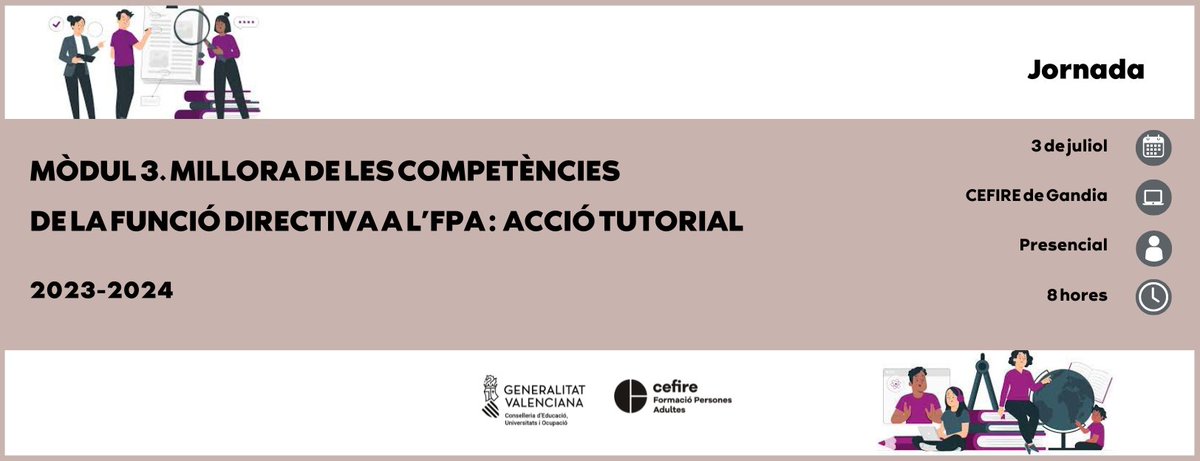 📢📢En inscripció el mòdul 3. "Millora de les competències de la funció directiva a l'FPA: Acció tutorial"
✍️fins al 24 de juny
🗓️3 de juliol
⏳8 hores
🏫CEFIRE de Gandia
👇🔗més informació i enllaç a la inscripció:
cefire.edu.gva.es/sfp/index.php?…
<a href="/GVA_Cefire/">Formació, Innovació i Recursos per al Professorat</a>