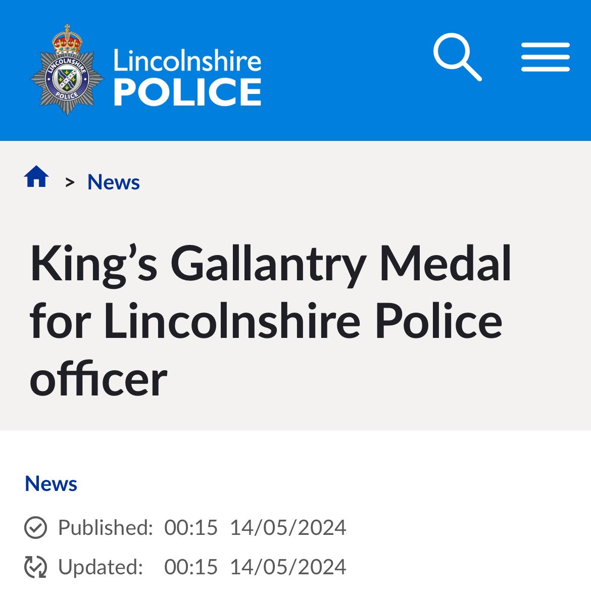 A Lincolnshire Police Officer has been awarded the King's Gallantry Medal for his heroic actions in apprehending a double murder suspect while off duty.

PC Steve Denniss was walking his dogs near the Hallington entrance at Hubbard’s Hill, Louth, on June 1st 2021, when he spotted…