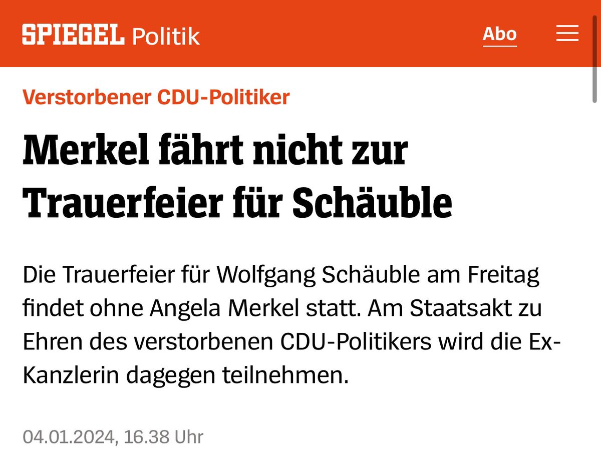 Irgendwie kann ich nicht fassen, dass Merkel am 13.05.2024 den lebenden #Trittin in Berlin verabschiedet, nicht aber am 05.01.2024 den verstorbenen #Schäuble (CDU) in Offenburg. Prioritäten setzen. So wichtig!