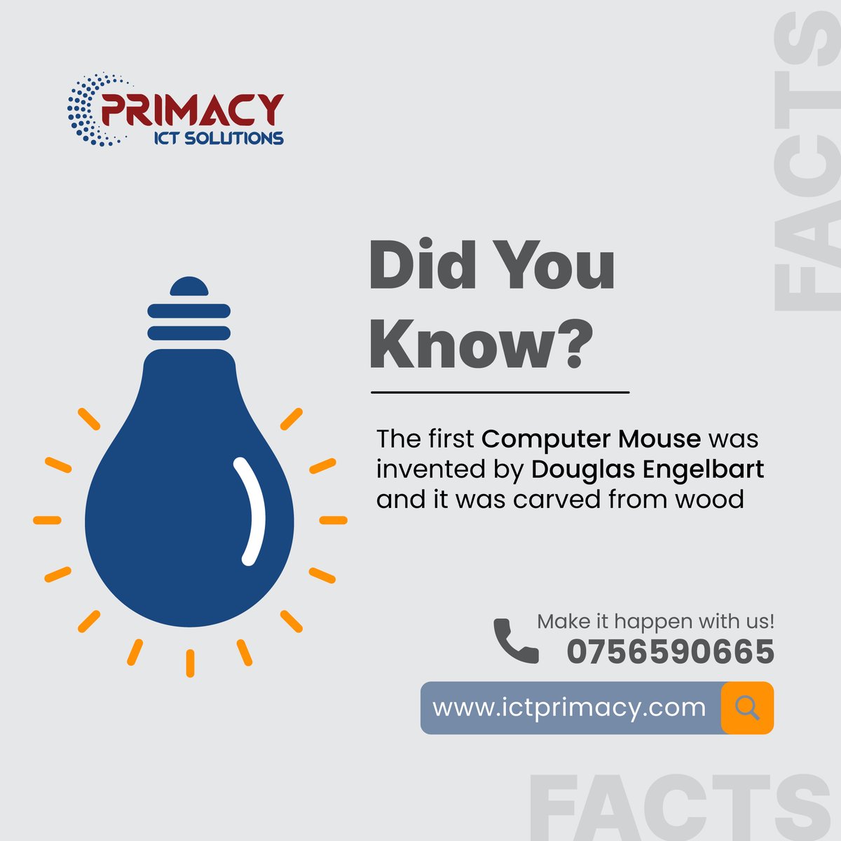 Did you Know? The first computer mouse was crafted from wood by the ingenious Douglas Engelbart. #Primacy #TechTrivia #DidYouKnow #ICTSolutions