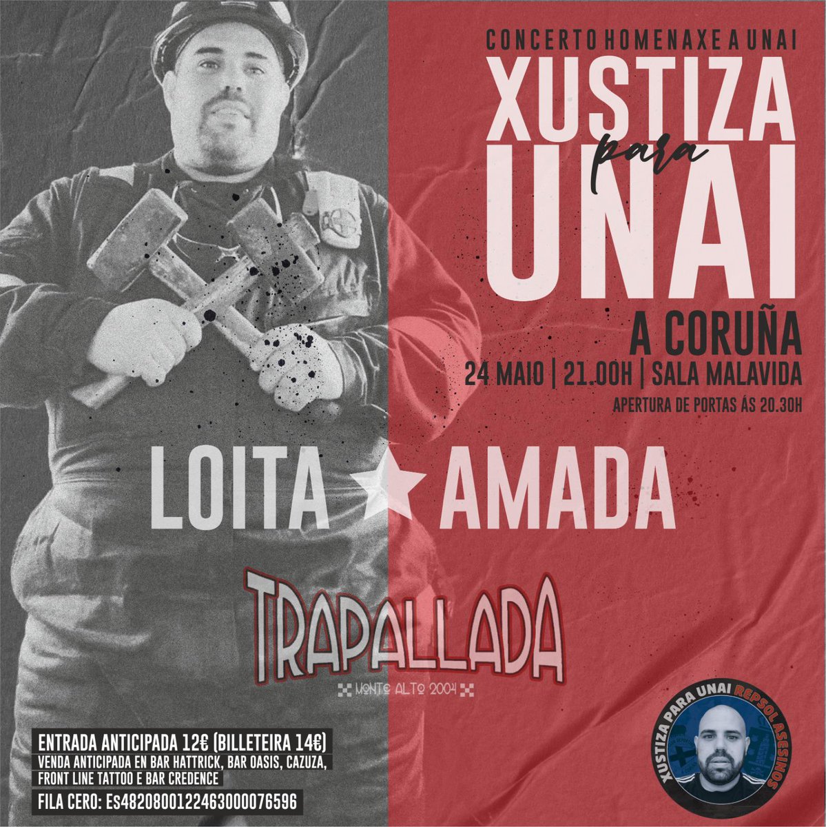 O día 24 temos unha cita na sala MalaVida de A Coruña, concerto homenaxe a Unai, que non falte ninguén!!