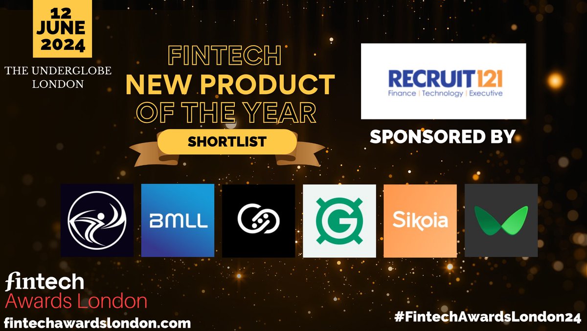 FinTechAwardLDN's tweet image. Congratulations to the Fintech New Product of the Year shortlist, sponsored by @recruit121: @1fsWealth, @bmlltech, @finley_ai by @INATIGO_Tech, @myguavaapp by @guavapay, @TeamSikoia and @Wallester_com.

Buy your tickets for our annual awards evening: fintechawardslondon.com/book-tickets/.