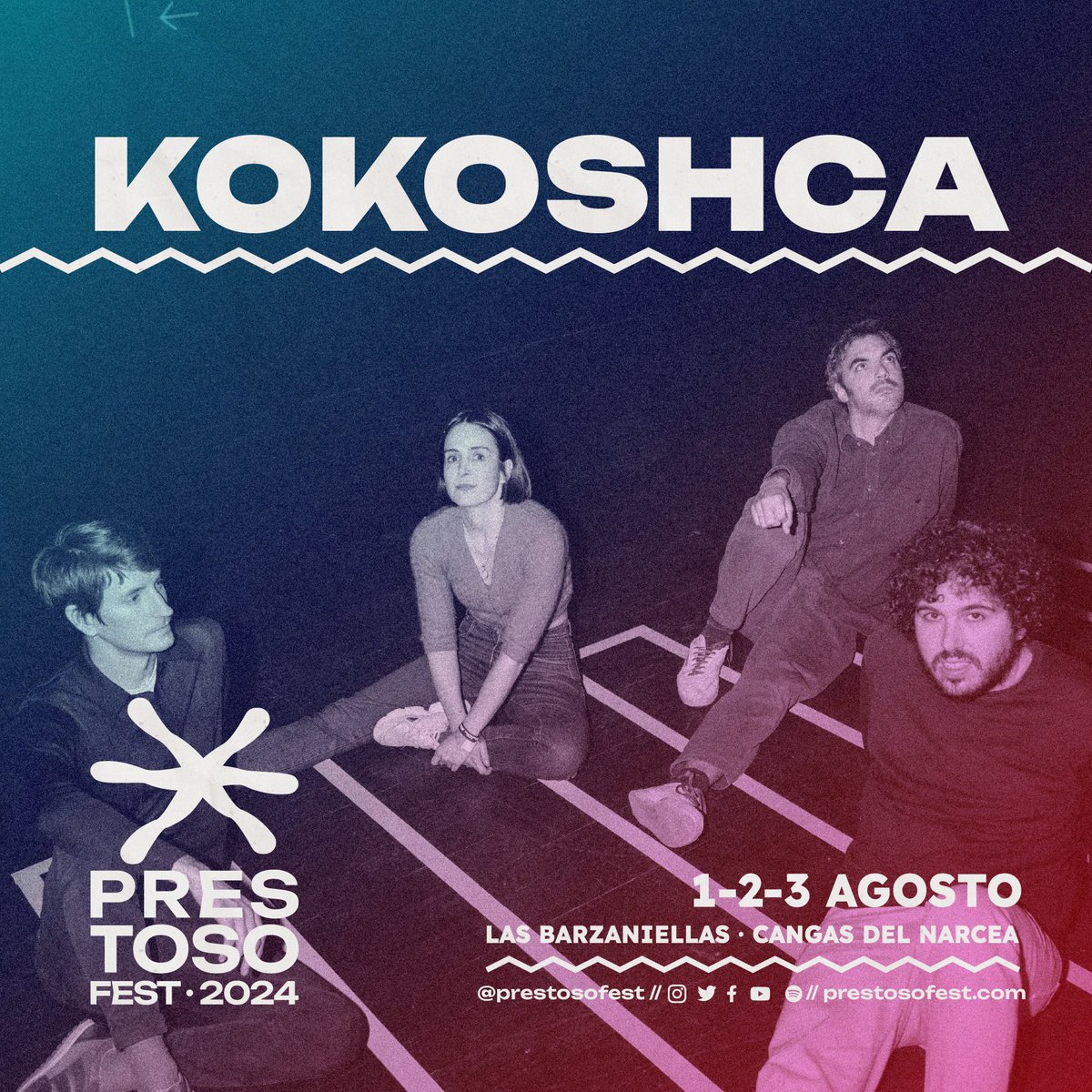 Kokoshca en el Prestoso Fest 🐻🩵 @uneteakokoshca se despidió del Prestoso en 2018 modificando la letra de su “No volveré” por un “yo volveré a este lugar” 🥲. Seis años después se cumple aquella frase y volverán al escenario del Prestoso para hacernos gritar con sus himnos ✨