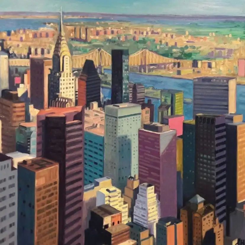 @BBCRadio3 @MannGeorgia can't think of anything skyscraper wise today, but here's one of my oils of Manhattan, a rhapsody of many colours