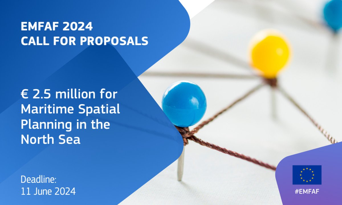 📢[CALL FOR MSP PROPOSALS]
Facilitate the implementation of #MaritimeSpatialPlanning in the North Sea, and benefit from the new #EMFAF call ! 🌊
🗓️You have until 11 June 2024 at 17:00 (CEST) to submit your project ! 
More information here 👉 shorturl.at/aeO35