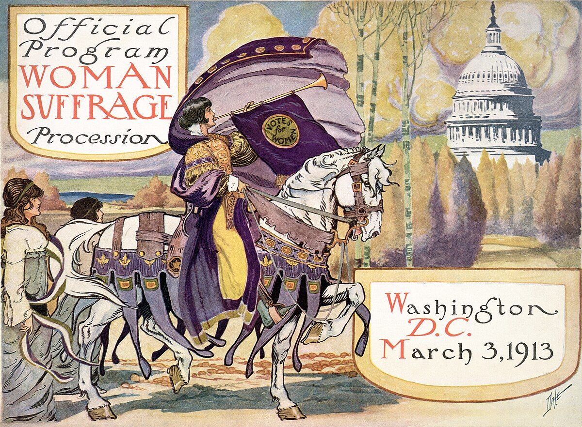 Cover of the official program for the National American Women's Suffrage Association procession, 1913 Public Domain