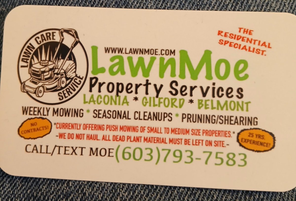 Hi, I have a couple spots left open locally for weekly push mowing of small to mid-size properties and spring cleanups. Please call or txt. Thx, moe