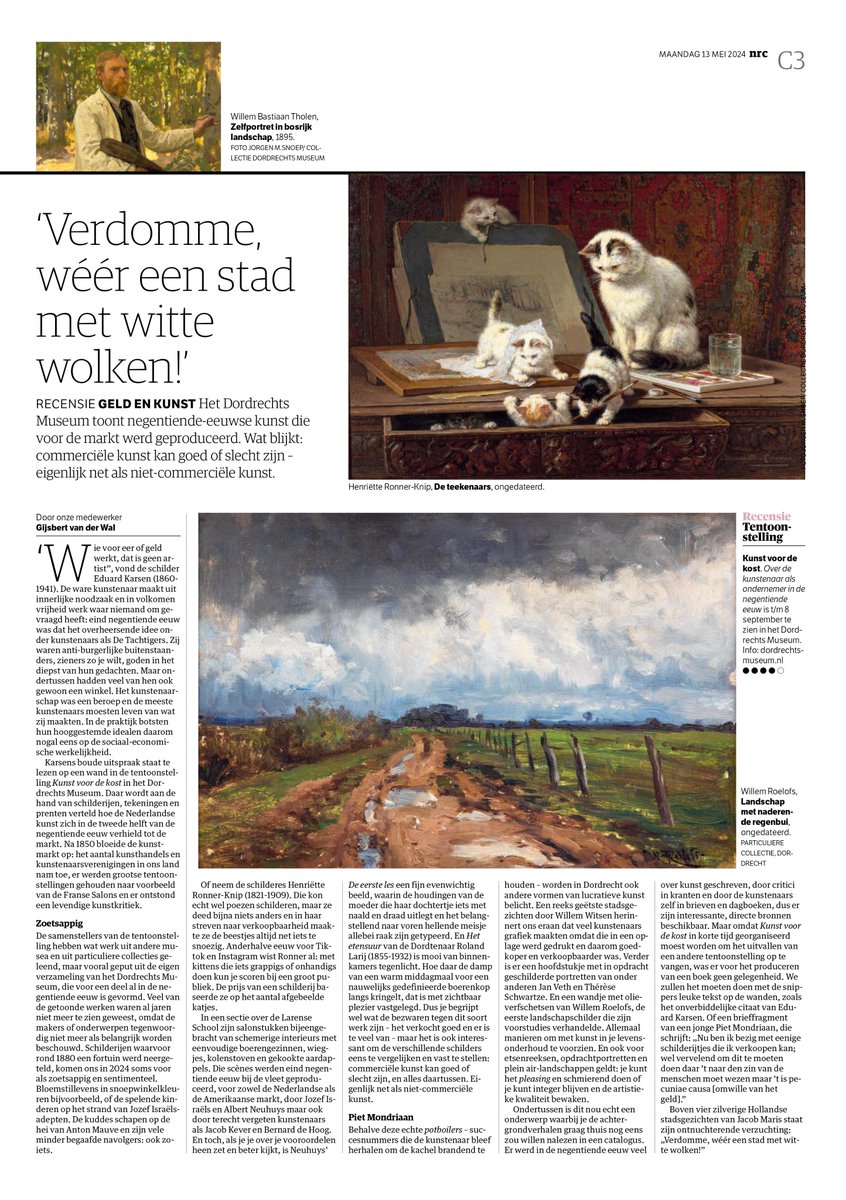Recensie van de tentoonstelling Kunst voor de kost, tot en met 8 september in het Dordrechts Museum. nrc.nl/nieuws/2024/05…