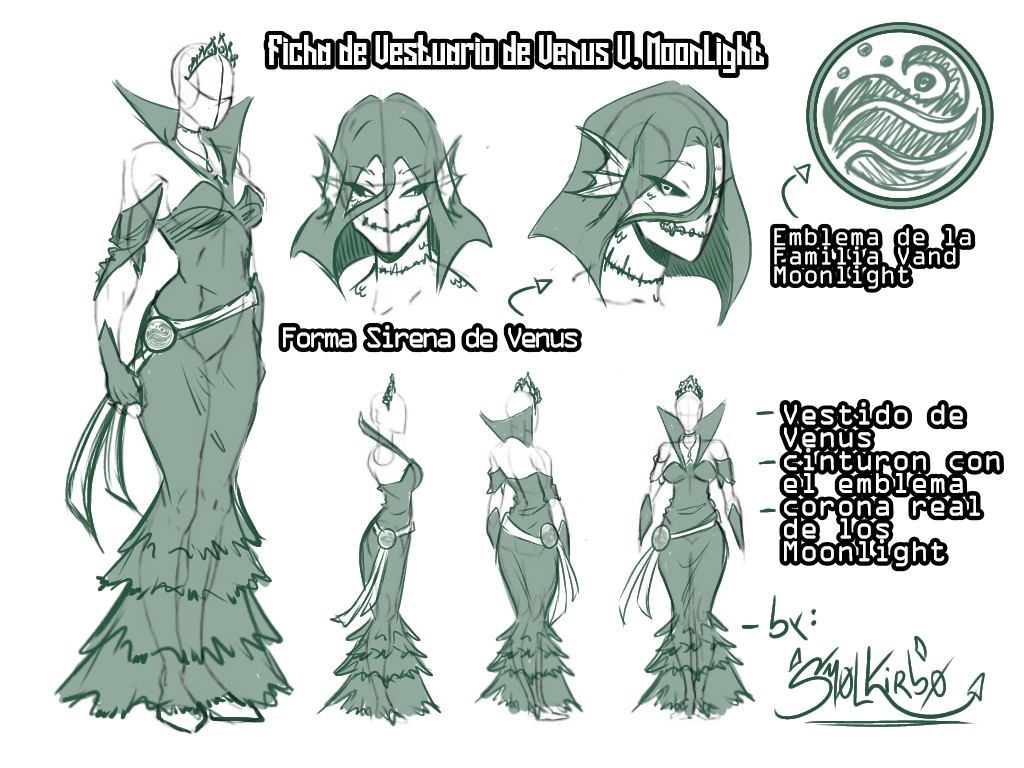 Derrepente quise diseñar la ropa de Venus, el emblema de la familia real y una forma que servira para la sub-trama de Venus #charactersheet #siren #water #royal #originalhistory #originalcharacter