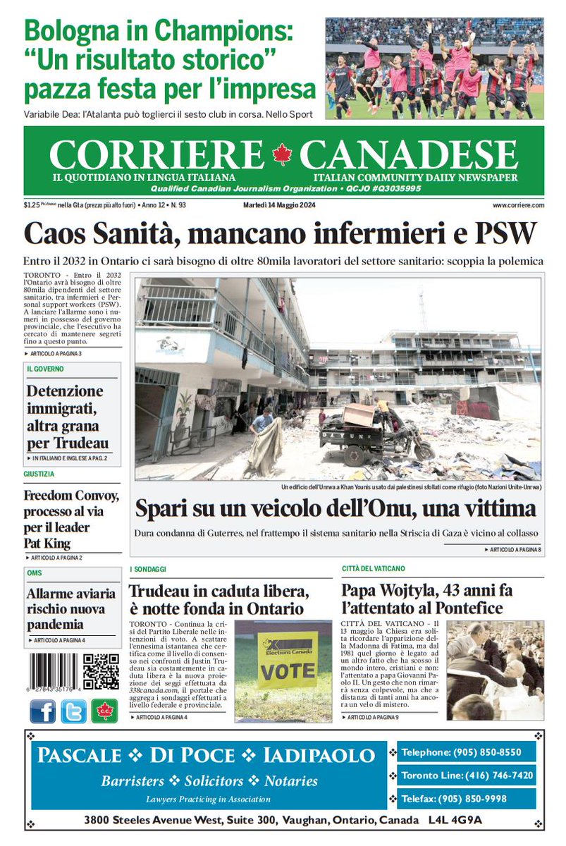 Buongiorno a tutti con la prima pagina di oggi 🇮🇹🇨🇦🇮🇹 seguiteci anche on line: corriere.com

#ethnicpress #stampaetnica
#ethnicmedia #newspapers
#italians #italianiallestero