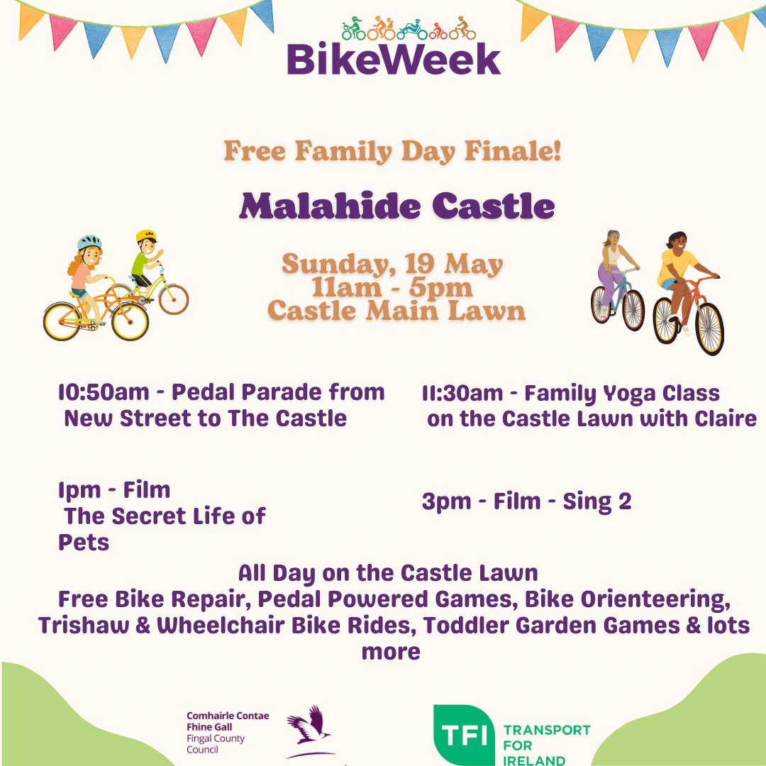 Looking for a fun day out for all the family? Pedal down to @malahidecastle on 19 May for cycle-in movies, bike servicing, games and more as we celebrate #BikeWeek in style! This and more event details at fingal.ie/bikeweek
