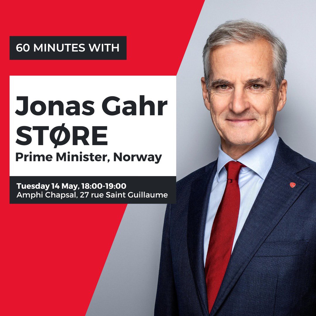 Very much looking forward to welcoming #Norway Prime Minister @jonasgahrstore to @sciencespo today for a dialogue with students #ThePlaceToSpeak