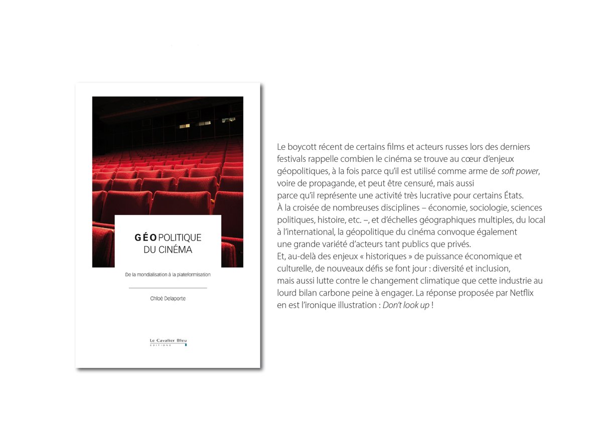 Avec l'ouverture du festival de Cannes, aujourd'hui focus sur le livre de Chloé Delaporte 'Géopolitique du cinéma' pour mieux comprendre les enjeux et réussir à faire bouger les lignes lecavalierbleu.com/livre/geopolit…