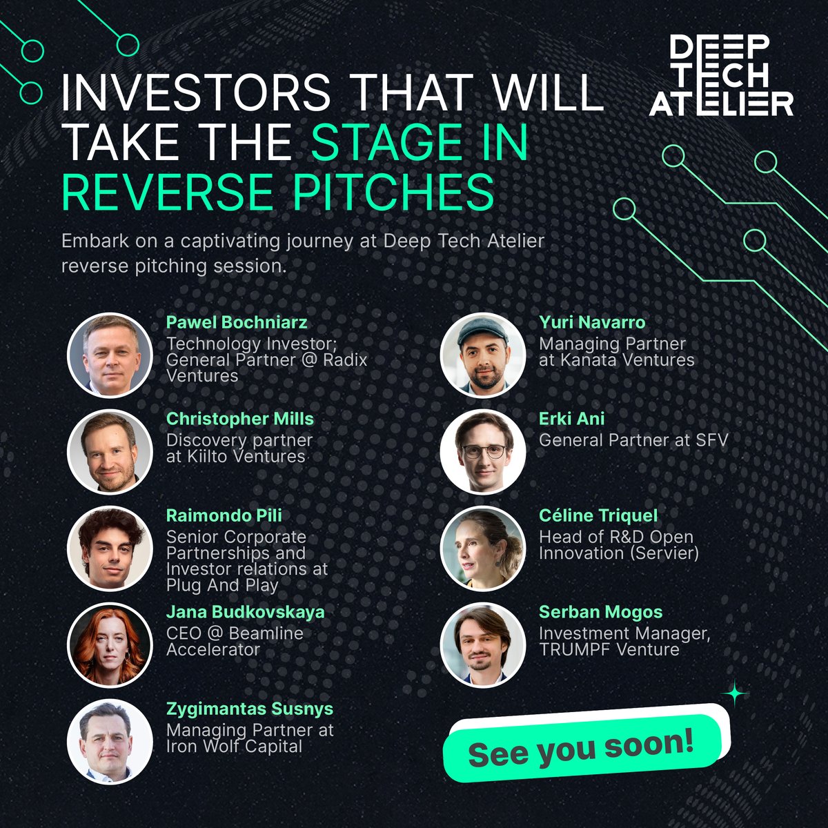 🙌Pievienojies #DeepTechAtelier 'Reverse Pitches by Investors' sesijā, kurā investori atklās uzņēmēju iespēju daudzveidību no sava skatu punkta. ✨Aizraujošas diskusijas, iespēja dibināt kontaktus un piesaistīt finansējumu. 🔗deeptechatelier.com/day/day-2/#pop…