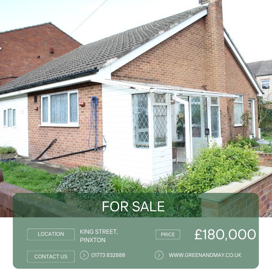 GreenAndMay's tweet image. Presenting this delightful detached bungalow on King Street, now available for sale with no upward chain.

#Pinxton NG16 6NL
£180,000
Full details and photographs 📷: greenandmay.co.uk/property/?ref=…
Call 01773 832888 to view this property