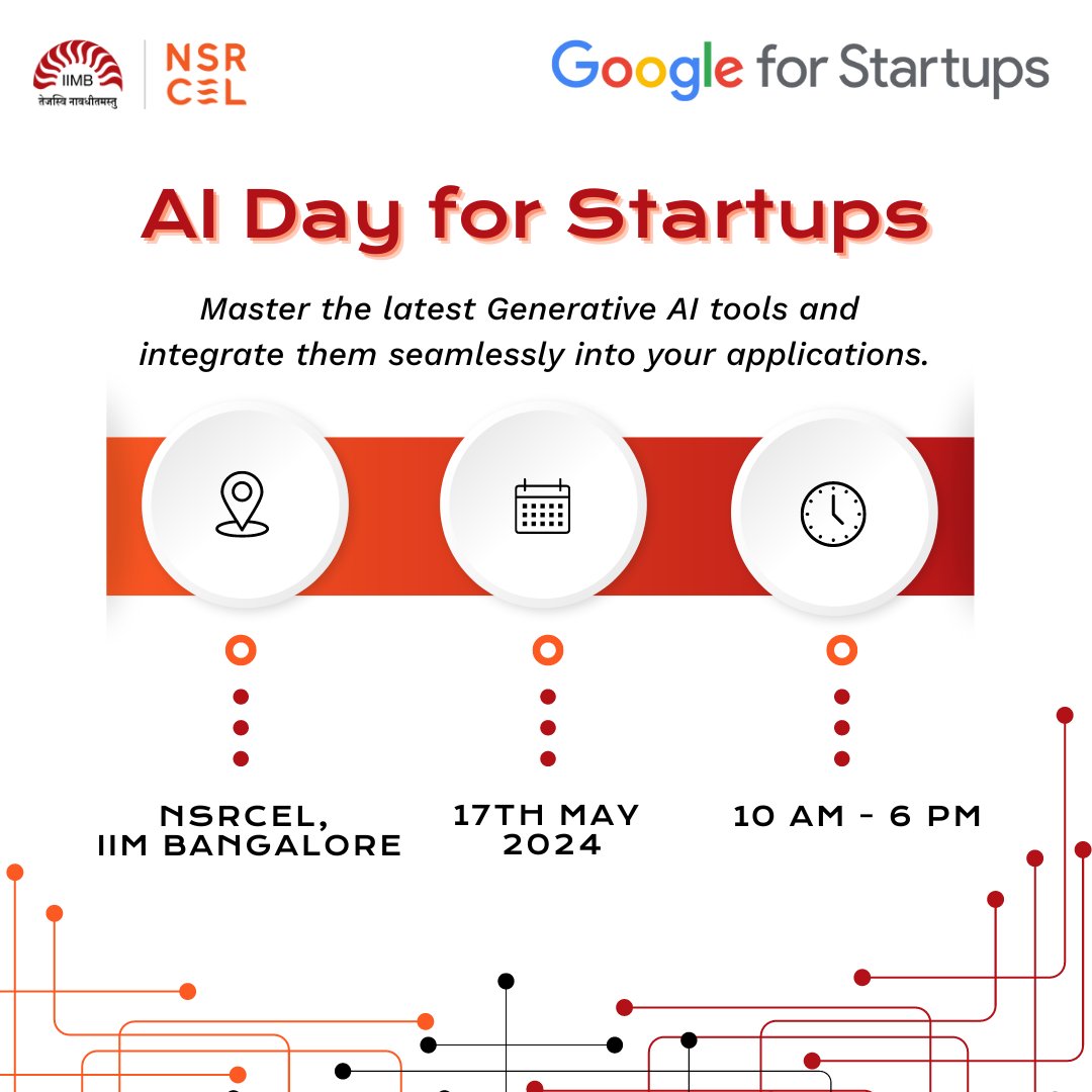🚀 Karnataka startups, ready to harness #GenerativeAI? Don't miss 'AI Day for #Startups' on May 17th, 2024 Experience #Gemini firsthand, connect with #AI enthusiasts, and shape the future of #tech! 🤝 Register now: goo.gle/3yaSegA @GoogleStartups #startup #founder