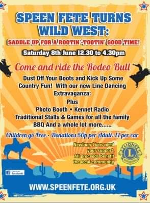Save the date! Spread the word!
Put on your boots rhinestones and Stetson and mosey on over to Speen recreation ground on Saturday 8th June!
@newburyberks @VisitNewbury @philc_nwn @NewburyToday @KennetRadio @PennyPostWB