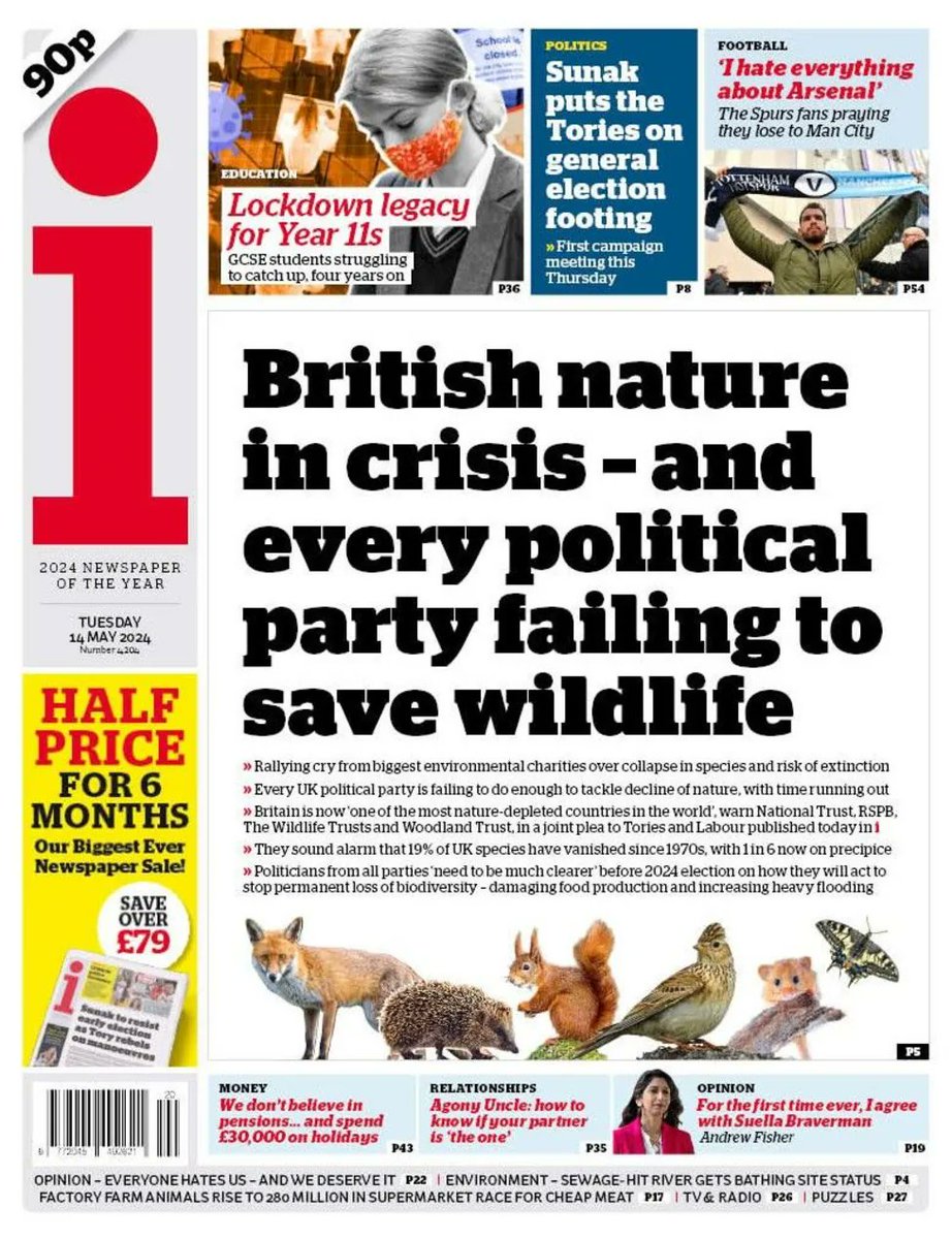 The front page of @theipaper today, a great article on why politicians need to put nature first. Make sure the @MayorofLondon and @JulesPipe think of #GreenNotGreed and say 'NO' to AELTC's plans for building on Wimbledon Park. Oppose the plans here: savewimbledonpark.org/post/please-te…