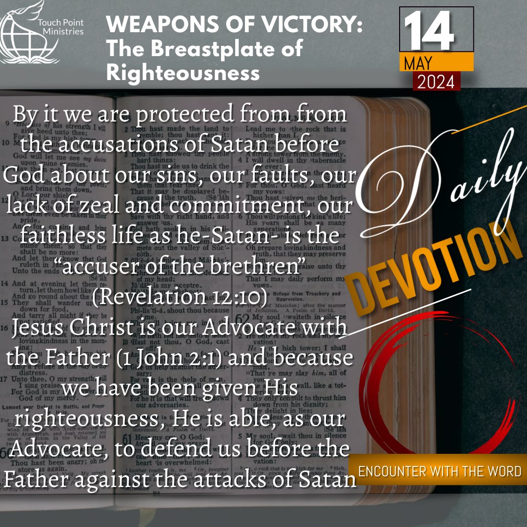 The righteousness of Jesus Christ in the sight of God has been imputed upon us as believers. When we put on the breastplate of righteousness through faith in Christ-it symbolizes that we are protected by the righteousness
of Christ
#encounterwiththeword
#dailydevotional