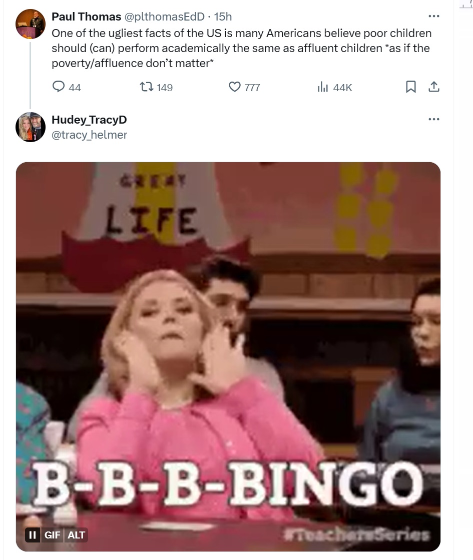 College professor: 1. What do you mean by 'poor'? 2. Bad math: Facts = Beliefs + Should 3. Pick and ism, any ism 4. Say 'I don't believe in teachers, w/o saying it.' 5. Marva Collins is rolling in her grave. 6. Ending with 'as if' reveals manipulative, elitist sleight of hand