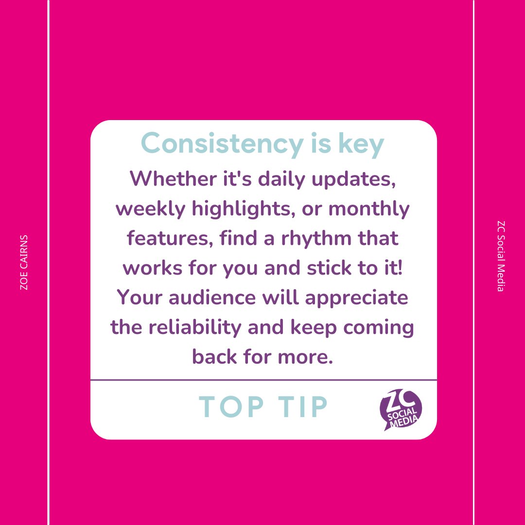 Consistency is Key! 🗝️  Whether you're posting once a day or once a week, maintaining a consistent posting schedule helps keep your audience engaged and builds trust. Plus, it signals to algorithms that your content is worth showing. #Storytelling #SocialMedia #TopTips