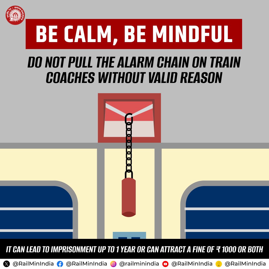 Travel responsibly! don't pull the alarm chain in mischief. #ResponsibleRailYatri