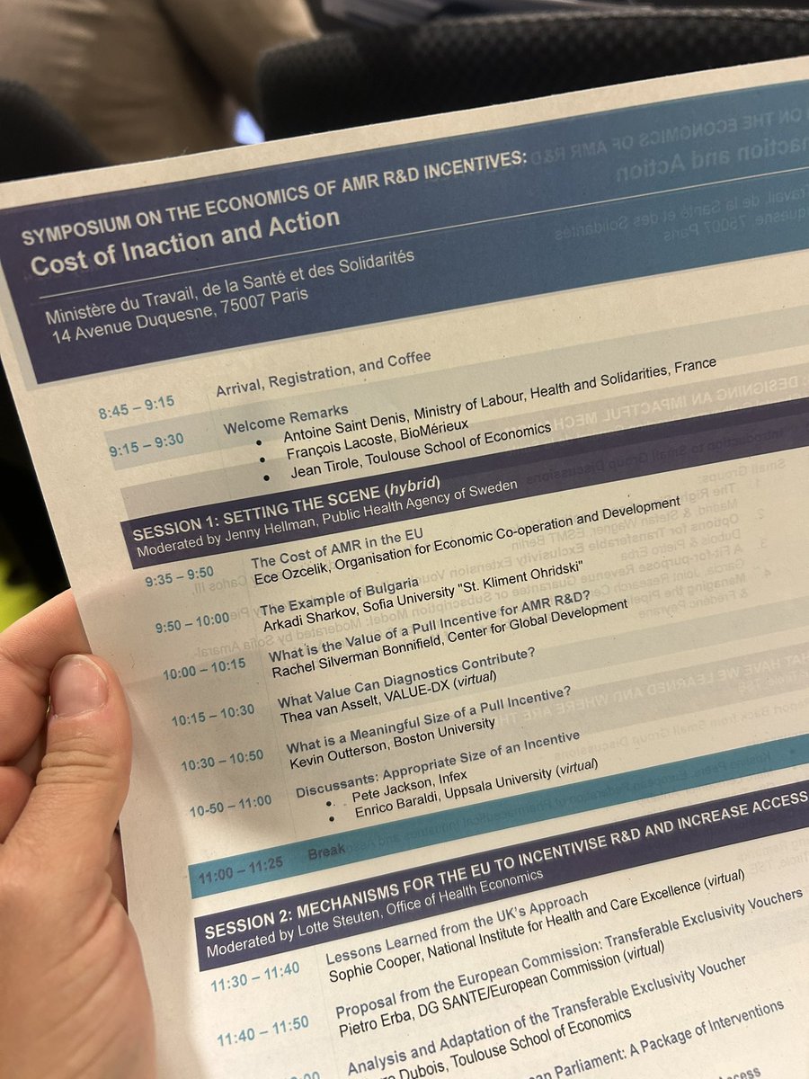 Today’s agenda: incentives for new antibiotic R&D. The economist brain trust has already figured out that holding the meeting in Paris is a highly effective incentive for me to come — so I have high hopes for humanity 💊🥖