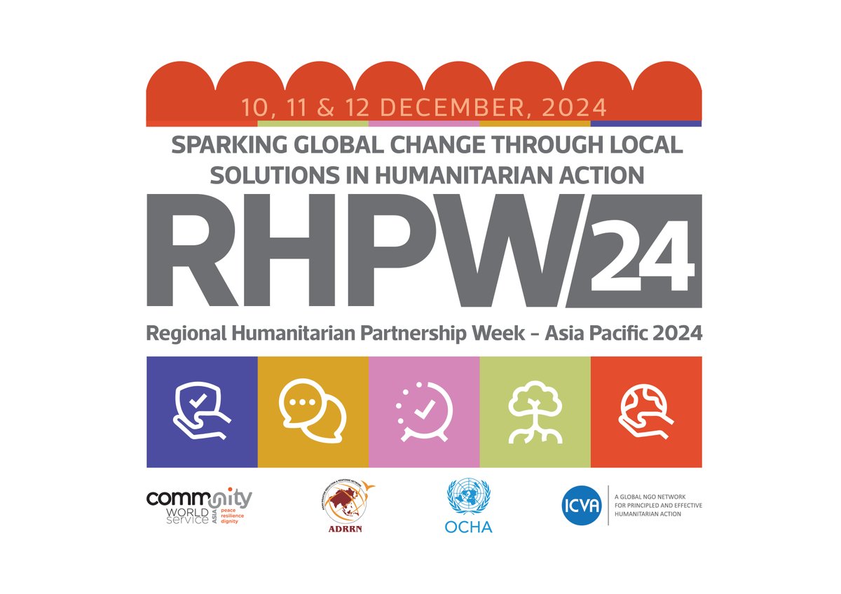 Mark you calendars! 10 - 12 December 2024 Regional #Humanitarian Partnership Week – Asia Pacific 2024 organized by @ICVAnetwork, @ADRRN1 , @communitywsasia and @UNOCHA. Theme: Sparking Global Change through Local Solutions in Humanitarian Action Register👇 icvanetwork.org/events/regiona…