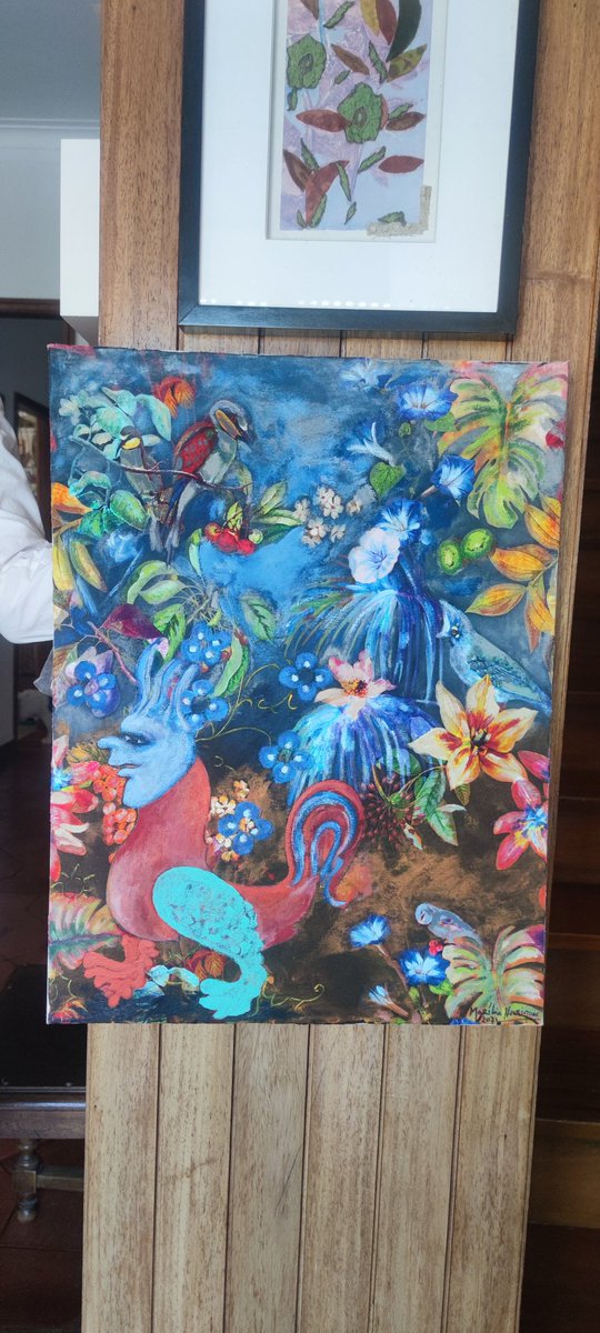 GM FAM ☀️🙋🏼‍♀️ Happy #TEZOSTUESDAY 'Dragon in Paradise' on @objktcom Painting and Collage on canvas 🖌️ 🎨 Physical work available for sale 🖼️ Link 👇
