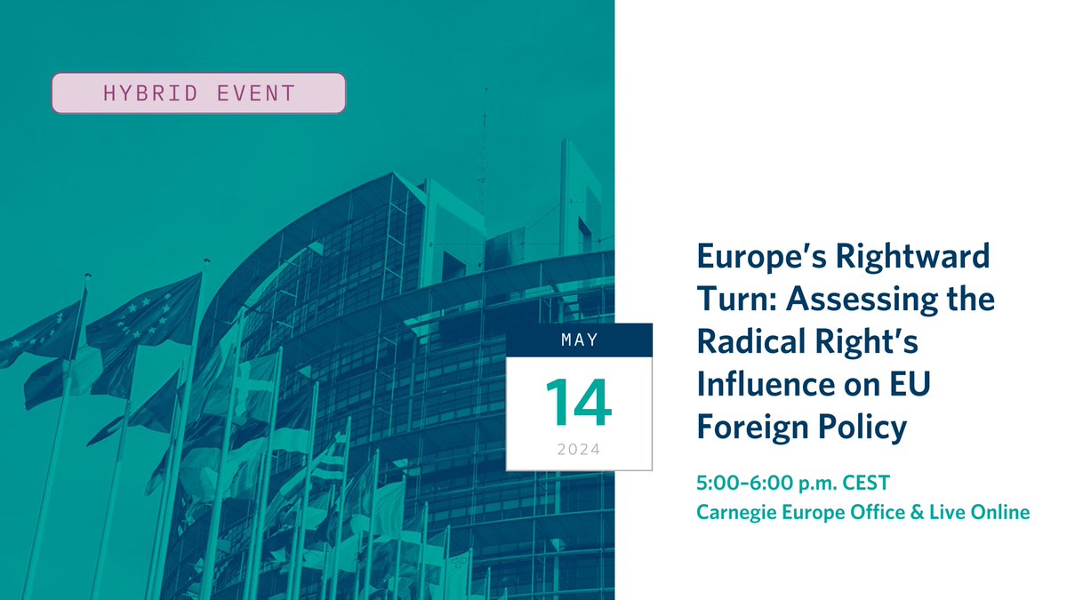 Radical-right parties are expected to make significant gains in the upcoming #EUelections2024. Today at 5pm, @RosaBalfour, @ZSzelenyi, @Haavisto, and @ivdragicevic will discuss what this would mean for European #democracy & EU foreign policy. Join ➡️ carnegieendowment.org/events/2024/05…