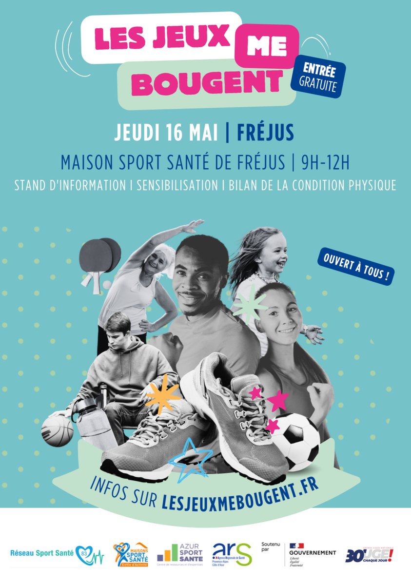 💪 « Les jeux me bougent » : dans le cadre des jeux olympiques, le Réseau Sport Santé vous propose un événement gratuit et ouvert à tous pour tester sa condition physique ou en savoir plus sur les bienfaits du sport sur la santé. 🗓 Jeudi 16 mai, 9h-12h Infos 👉 06 98 41 60 85