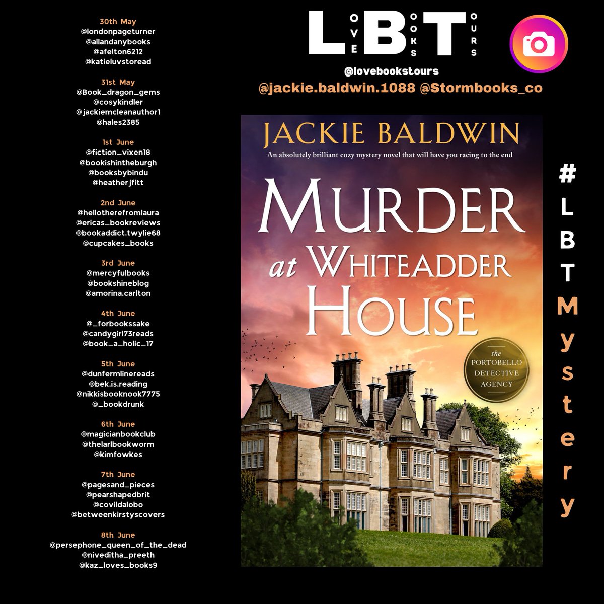 Follow the #Virtualbooktour for Murder at Whiteadder House by Jackie Baldwin from the 30th of May! @JackieMBaldwin1  @Stormbooks_co | Proudly organised by @lovebookstours #BookTour #LBTCrew #Bookreview kellylacey.com/2024/05/14/fol… via @KellyALacey