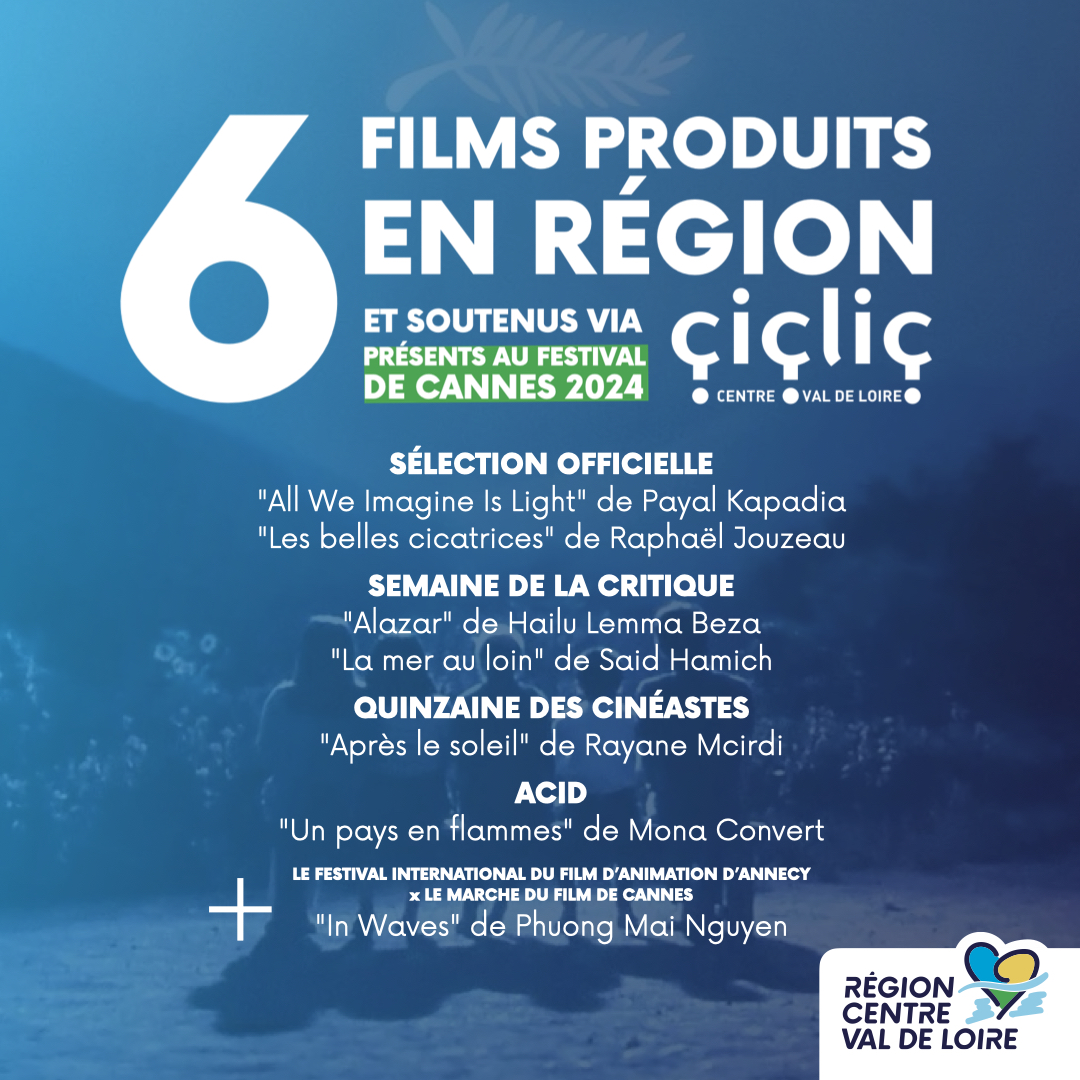 #Culture 🎟️ 🎬 #Cannes2024 commence aujourd'hui : la @RCValdeLoire est fière des films soutenus par l'agence @Ciclic_CVL qui font partie de la sélection du festival 🎞️🫶 🔗 ciclic.fr