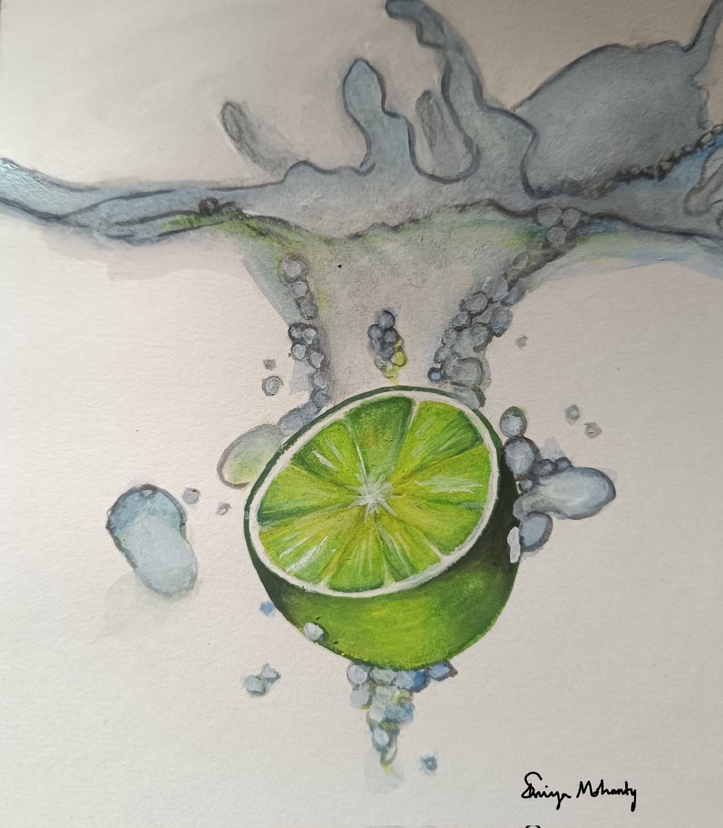 'Fresh lemon ' painting 🎨🖌️
By me💚
Lemon in water ..
How 's it !
 #artmoots #art #artshare #artmutuals #lemon #paintings #gouache