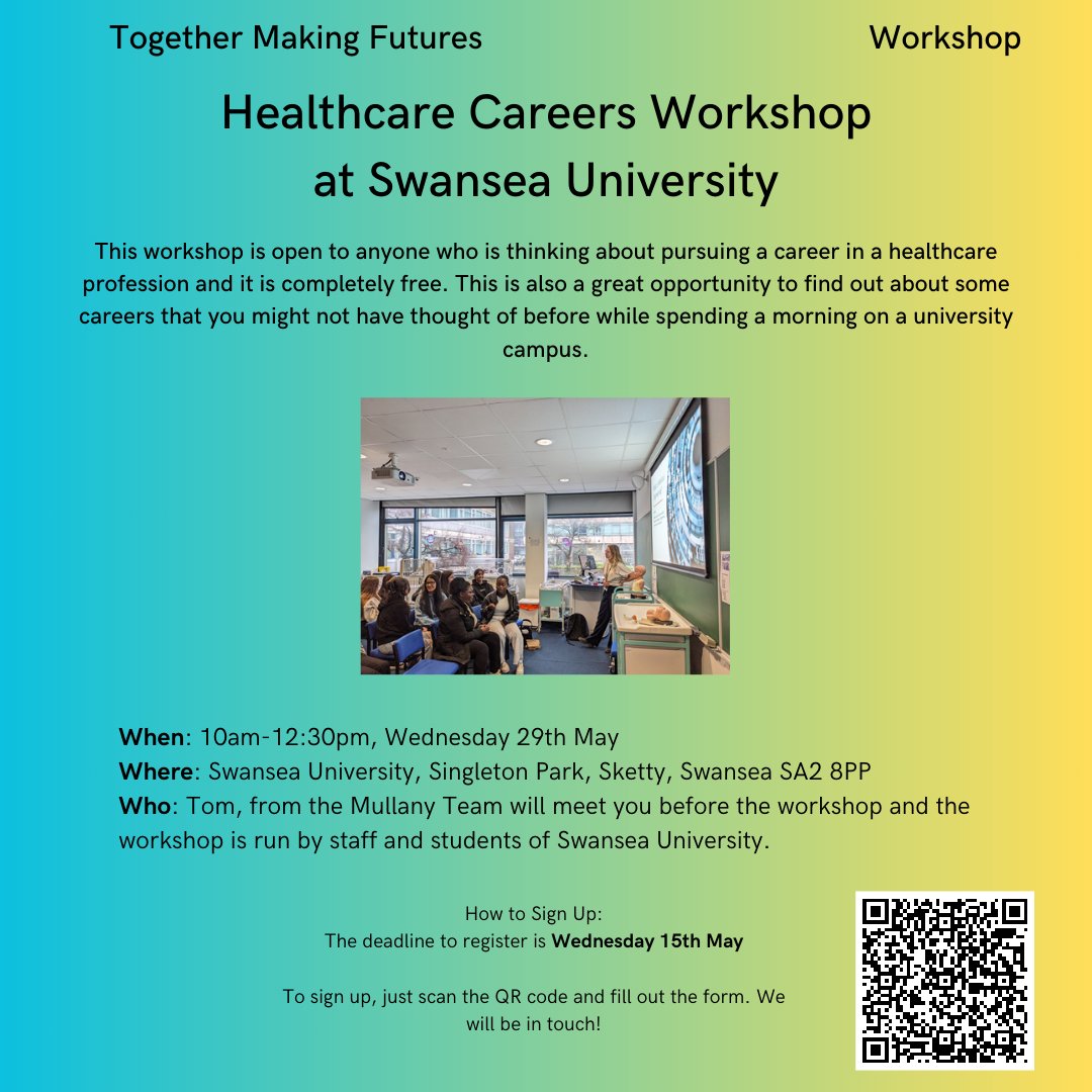Our Healthcare Careers workshop is for young people in year 10 and above and completely free! If they are interested in pursuing a healthcare career or just want to know about their options after leaving school. Sign up using the QR code or this link: forms.gle/4u46tiBRLbJtS1…