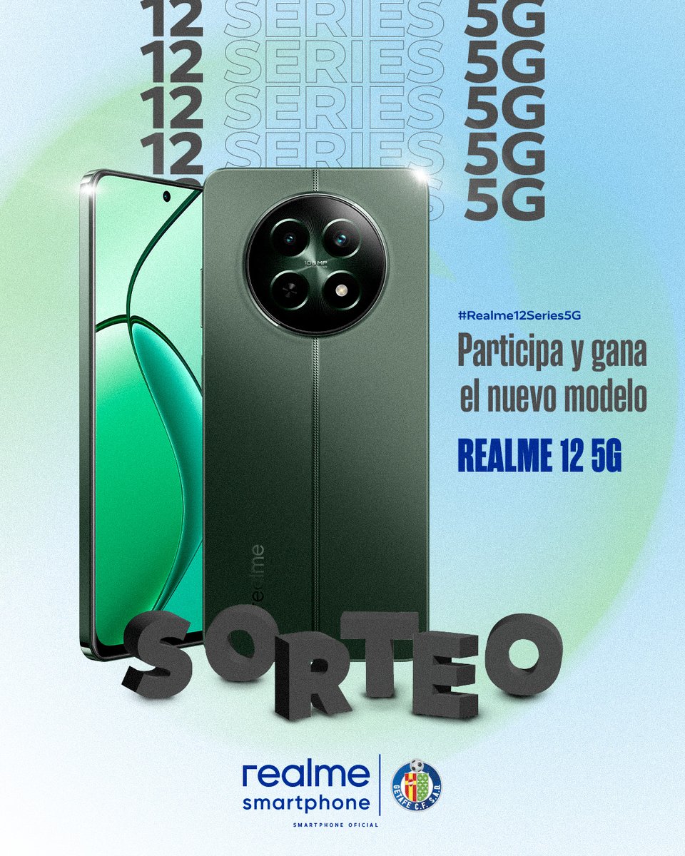 ¡Hoy es día de presentación con <a href="/realmeespana/">realme España 🐱</a>
y tenemos un sorteo del nuevo 12 Series 5G! 📱😍

Para participar, sigue los siguientes pasos:  

1⃣ Sigue a <a href="/realmeespana/">realme España 🐱</a> y al <a href="/GetafeCF/">Getafe C.F.</a> 

2⃣ Like y RT al post

3⃣Comenta a quien vas a presumir cuando te toque el #realme12Series5G