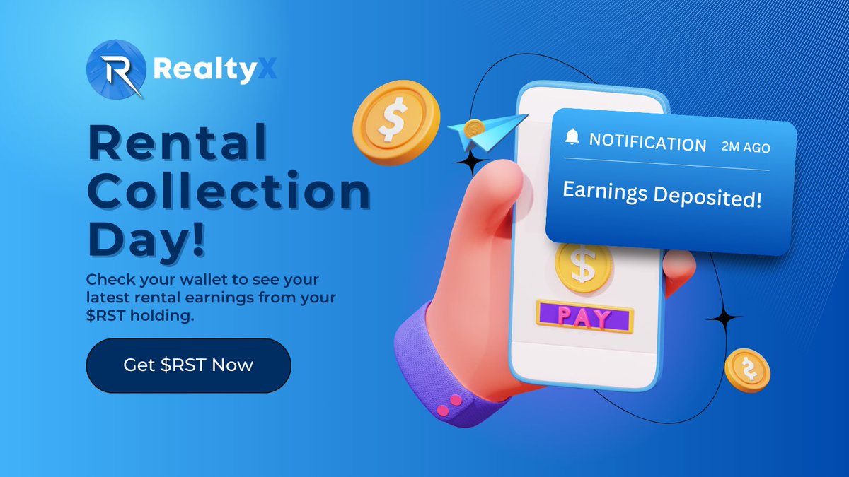 🔔Heads up, #RealtyX fam! Your rental earnings are about to drop in! 🏡💰

Time to reap the rewards of your tokenized #RWA with @RealtyX_DAO 🤑

😉Make sure your wallets are loaded with $RST 💸
🔗realtyx.co

#PassiveIncome #tokenization