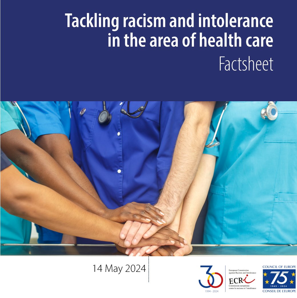 📢Check out ECRI's latest Factsheet on fighting #racism & #intolerance in #healthcare. From research and prevention to accountability, explore actionable steps for promoting equality in health care. #HealthForAll #ECRI2024 📑➡️go.coe.int/oSRgE