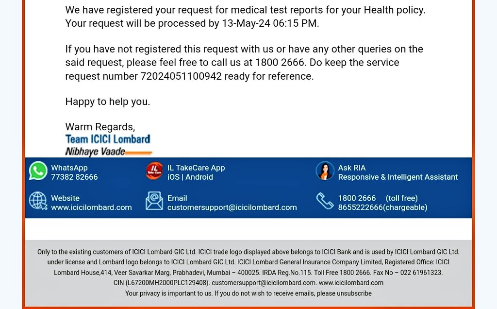 I have health insurance from @ICICILombard. On 9th technicians of @1mgOfficial came to take blood sample. At the time of sample collection they said that I will get the report with in 48 hrs But till date I have not received report.After many followups they made wrong commitments