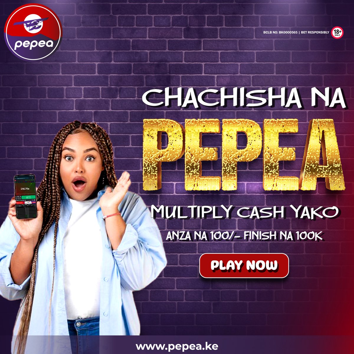 Champee!! 𝐅𝐎𝐌 𝐍𝐈 pepea.ke Multiply cash yako hado 1000X saa hii. 𝐀𝐍𝐙𝐀 𝐍𝐀 𝟏𝟎𝟎/- 𝐅𝐈𝐍𝐈𝐒𝐇 𝐍𝐀 𝟏𝟎𝟎𝐊

#Pepea #winbig #CrashGame #MultiplierMania #aviator