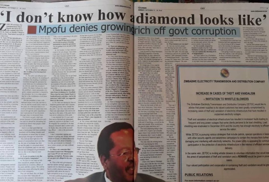 After Christopher Mutsvangwa, @DrObertMpofu who was once excusd by Mnangagwa from answering questions around the looting of diamonds, is next. Temba Mliswa chaired the committee. Lewis Matutu was also demoted for stating that Obert Mpofu is a corrupt bigot. I am only a messenger.