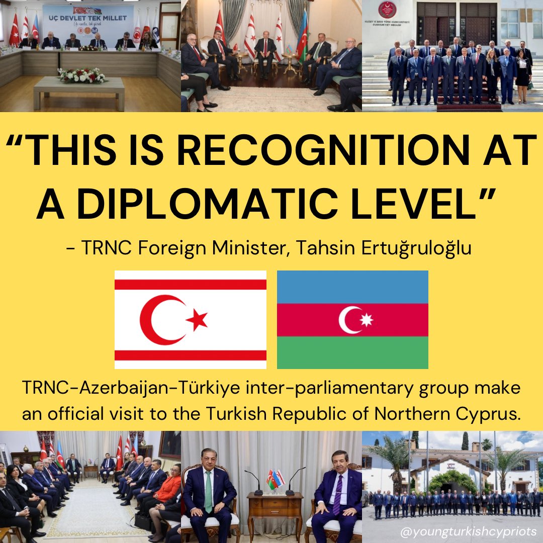 KKTC-Azerbaycan-Türkiye parlamentolar arası grubunun dün KKTC'ye resmi ziyarette bulunmasıyla tarihi bir adım daha atıldı. Resmi taninmaya adım adım. #TRNC ⤵️