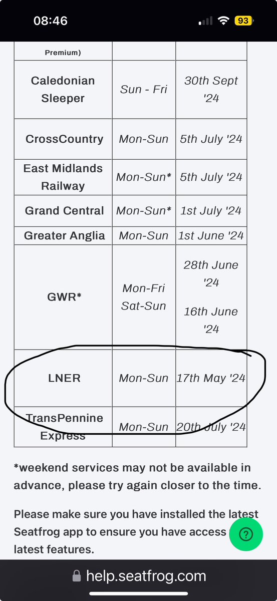 .@SeatfrogHelp @seatfrog @LNER can any of you explain why Seatfrog availability on LNER is only to 17th May?