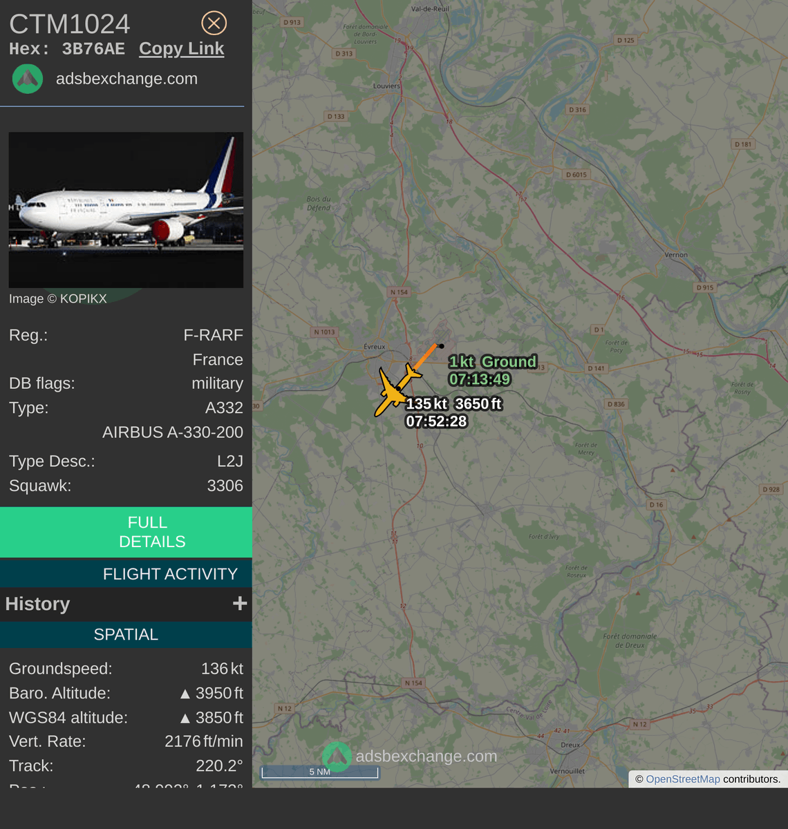 FlottePresident's tweet photo. 🛫 Un Airbus A330-200 🇫🇷 République Française vient de décoller près de Évreux/Fauville, France.
Vol #CTM1024, immatriculation #FRARF.
Suivre le vol : https://t.co/NIcPZJFSDV https://t.co/bkZUP5fETt