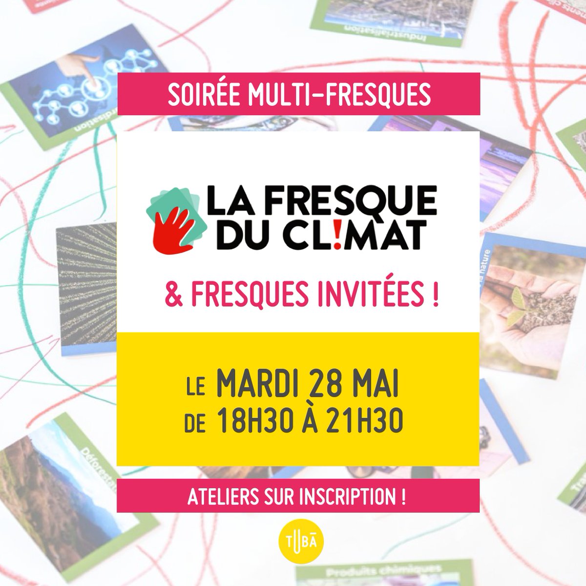 🌍🌱 Toute l'équipe de @tuba_lyon est ravie de vous ré-ouvrir les portes du LAB afin d'accueillir Les fresques du Climat, de l'Energie et de la Biodiversité ! 📆 Rendez-vous Mardi 28 mai dès 18h30. 📍 Attention, nous avons changé d'adresse ! Infos 👉🏻 swll.to/ZoVFt