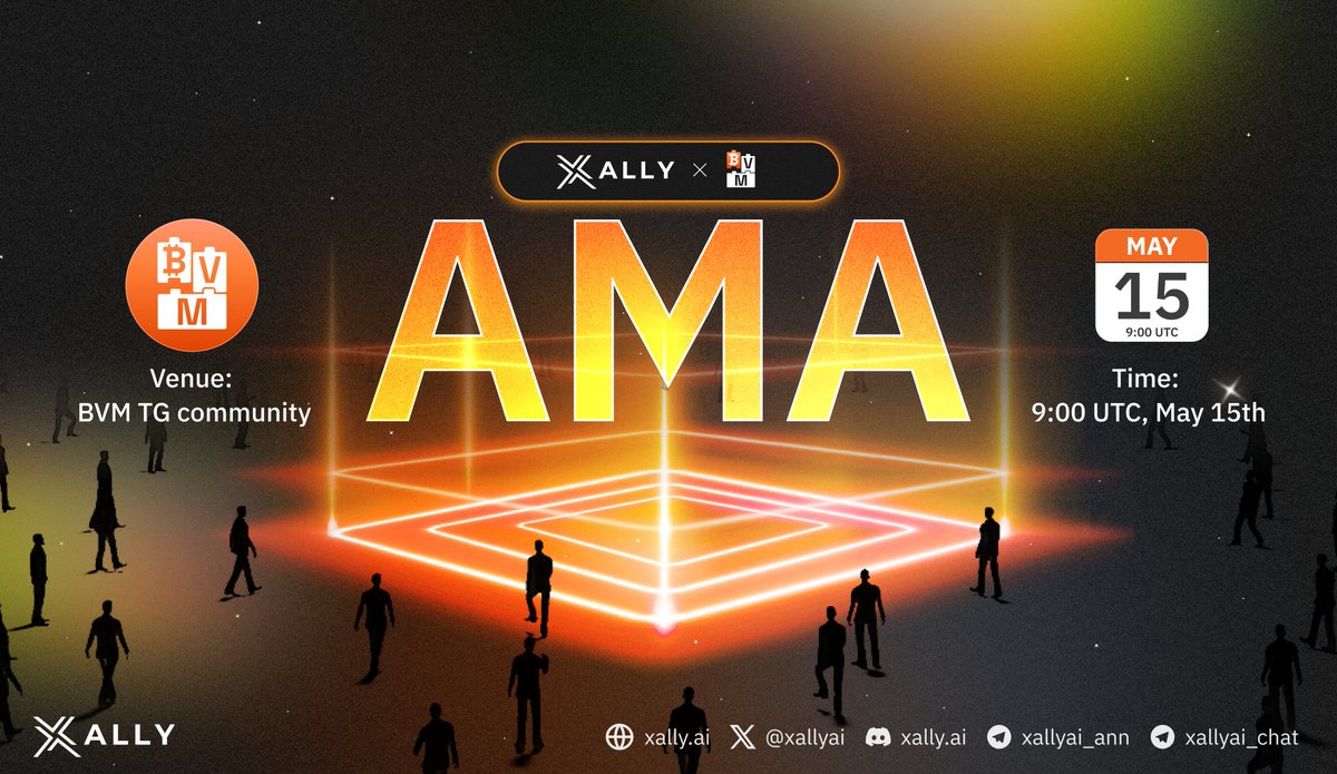 🚨 Xally x @BVMnetwork Chat AMA Announcement

👥 Reward: Whitelist spot with 10% boost for the coming $XALLY IDO (winners: 10 best questions)
🌐 Location: t.me/BVMofficialcom…

🧠 To join: 
- Like + RT + Follow @xallyai & @BVMnetwork
- Simply leave your questions below ⬇️

📅