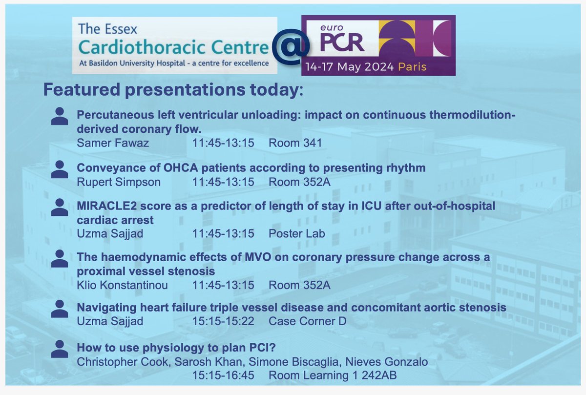 @EssexCTC presentations at @PCRonline #EuroPCR today. #physiology #OHCA #CHIP @CCook_MD @Dizzledavies73 @dr_skhan1 @kliokon @drR_Simpson @DrS_Fawaz @drjasondungu @savodoc @MTRC_ARU @uxmsajjad @MedCrisis